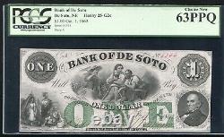 1863 $ 1 $ La Banque De De Soto Nebraska Obsolète Devise Note Pcgs Unc-63ppq