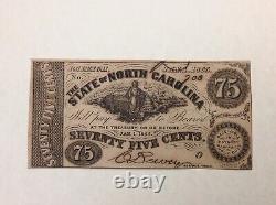 1863 État De Caroline Du Nord 75 Cent CIVIL Guerre Fractionnelle Monnaie Unc