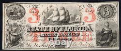 1863 Us Obsolete Currency CIVIL War Era Cr17 State Of Florida $3 Au Unc Beauty