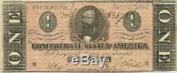 1864 $ 1 Confédéré Guerre Civile Monnaie Clay Clement Crisp Super Xf / Unc Note