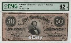 1864 50 $ T-66 États Confédérés D'amérique Note Monnaie Pmg Unc 62 Epq