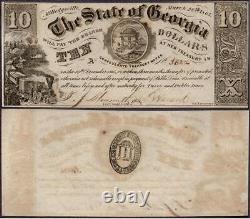 1865 10 $ L'état De Géorgie, Beautiful Crisp Unc Southern State Devise