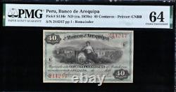 1870 Pérou 40 CENTAVOS BANQUE NOTE MONNAIE UNC PMG 64