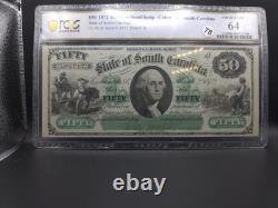 1872 PCGS CHOIX UNC 64 Billet de 50 $ État de Caroline du Sud #49297F