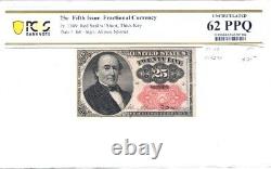 1874 U. S. 25¢ Monnaie Fractionnelle (25 Cent Cinquième Émission) Pcgs Unc62ppq