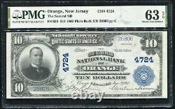 1902 10 $ Le Deuxième Nb D'orange, Nj Monnaie Nationale Ch. #4724 Pmg Unc-63epq