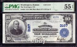 1902 Billet de banque de 10 $ de la Washington National Bank, Kansas, PMG À peu près Unc AU 55 EPQ