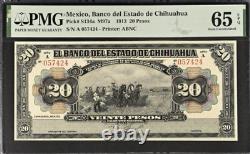 1913 Mexique 20 Pesos PS134a BANQUE NOTE MONNAIE UNC PMG 65