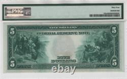 1914 $5 Federal Reserve Note Devise Philadelphie Fr. 855a Choix Pmg Unc Cu 64