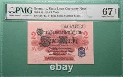 1914 Allemagne Billet d’État de prêt Monnaie 2 Mark P#55 PMG 67 EPQ Superbe Gem UNC Top Pop 2