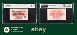 1914 Allemagne Billet d’État de prêt Monnaie 2 Mark P#55 PMG 67 EPQ Superbe Gem UNC Top Pop 2