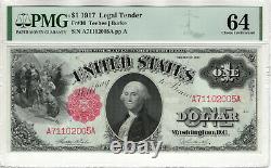 1917 $1 Legal Tender Red Seal Note Devise Fr. 36 Pmg Choice Unc 64 (005a)