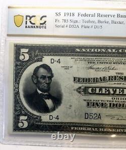 1918 $5 Federal Reserve Bank Note Cleveland Fr. 785 #d52a Pcgs Choix Unc 64