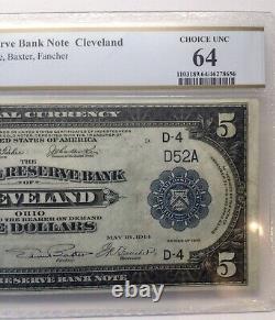 1918 $5 Federal Reserve Bank Note Cleveland Fr. 785 #d52a Pcgs Choix Unc 64