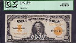 1922 10 $ Certificat En Or De Grande Taille Note Fr. 1173 Pcgs C Choix Unc Cu 63 Ppq