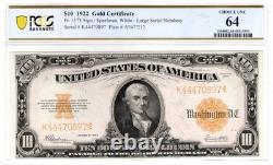 1922 20 $ PCGS Billet de banque 64 Fr. 1173 Certificat-or Choix SUP Papier monnaie