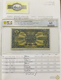 1926 Unc 63 Pcgs Devise Thaïlande Billets Precious Siam King Rama VI Rare Nouveau