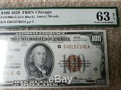 1929 $ 100 Devise Nationale Chicago Pmg Choix Unc 63 Epq