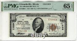 1929 $10 Edwardsville Monnaie Nationale Des Billets Illinois Pmg Gem Unc 65 Epq