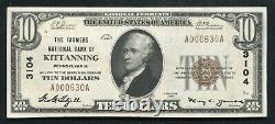 1929 $10 Farmers National Bank Of Kittanning, Pa Monnaie Nationale Ch. #3104 Unc