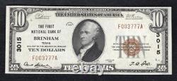 1929 10 $ La Première Banque Nationale de Brenham, Tx Monnaie Nationale Ch. #3015 Unc