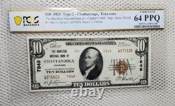 1929 10 $ Monnaie Nationale Sceau Marron Chattanooga, Tennessee PCGS UNC 64PPQ Beau