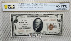 1929 $10 Monnaie Nationale Weedsport, New York PCGS Gem UNC 65PPQ Belle Note Rare