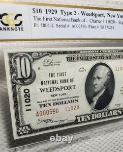 1929 $10 Monnaie Nationale Weedsport, New York PCGS Gem UNC 65PPQ Belle Note Rare