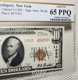 1929 $10 Monnaie Nationale Weedsport, New York PCGS Gem UNC 65PPQ Belle Note Rare