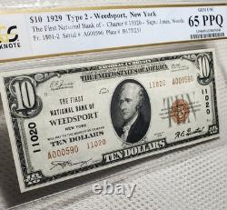 1929 $10 Monnaie Nationale Weedsport, New York PCGS Gem UNC 65PPQ Belle Note Rare