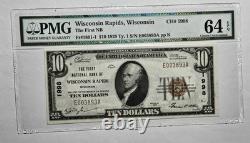 1929 10 $ Monnaie nationale WISCONSIN RAPIDS, WI WISCONSIN PMG Choix UNC 64EPQ