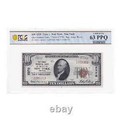 1929 10 $ Type 1 New York Chase National Bank Devise Pcgs Unc 63 Ppq