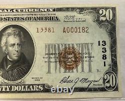 1929 $20 Blossburg, PA Billet de Banque National Numéro de Série Bas 182 AU/UNC