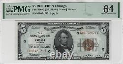 1929 $5 Billets De La Réserve Fédérale Devise Fr. 1850-g Chicago Pmg Choice Unc 64