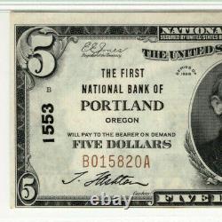 1929 $5 Premier Billet National Devise Portland Oregon Pmg Choice Unc 63 Epq