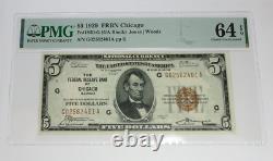 1929 PMG Choix UNC 64 EPQ 5 $ FRBN Chicago Monnaie Nationale FR 1850 54783F