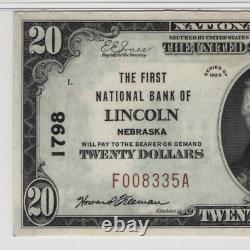 1929 T1 20 $ Première Monnaie Nationale Lincoln Nebraska Pmg Choice Unc 64