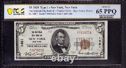 1929 T1 5 $ National City Bank Note Monnaie New York Ny Pcgs B Gem Unc 65 Ppq