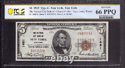 1929 T1 5 $ National City Bank Note Monnaie New York Ny Pcgs B Gem Unc 66 Ppq