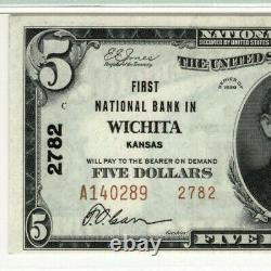 1929 T2 5 $ Première Monnaie Des Billets Nationaux Wichita Kansas Pmg Choice Unc 63 Epq