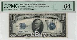 1934 A 10 $ Argent Note Devise Fr. 1702 Aa Bloquer Pmg Choice Unc 64