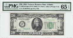 1934 Atlanta $ 20 Mule Dgs Billet De La Réserve Fédérale Pmg 65 Epq Gem Devise Frn
