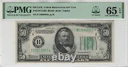 1934 C 50 $ Réserve Fédérale Note Devise Fr. 2105-b Ba Bloquer Pmg Gem Unc 65 Epq