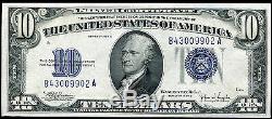 1934-c 10 $ DIX Dollars Blue Seal Silver Certificat Devise Note Gem Unc