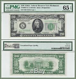 1934a Richmond Billet De La Réserve Fédérale De 20 $ Pmg 65 Epq Gem Unc Currency Banknote Frn