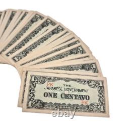 1942 Lot de 58 WWII Philippines UNC. Billet de 1 CENTAVO Monnaie d'OCCUPATION Japonaise