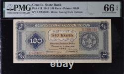 1943 Croatie 100 KUNA P11 BILLET DE BANQUE MONNAIE UNC PMG 66
