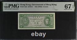 1945 Hong Kong 5 Cents BILLET DE BANQUE MONNAIE UNC PMG 67 EPQ