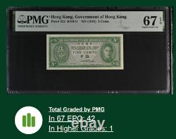 1945 Hong Kong 5 Cents BILLET DE BANQUE MONNAIE UNC PMG 67 EPQ