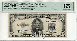 1953 A $5 Silver Certificate Star Note Devise Fr. 1656 Pmg Gem Unc 65 Epq